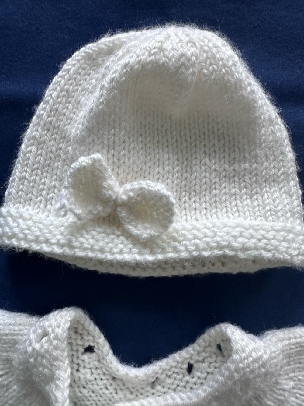 Handmade Hand Knit Baby Cardigan Sweater & Beanie Hat Set White 3-6M - Picture 5 of 7